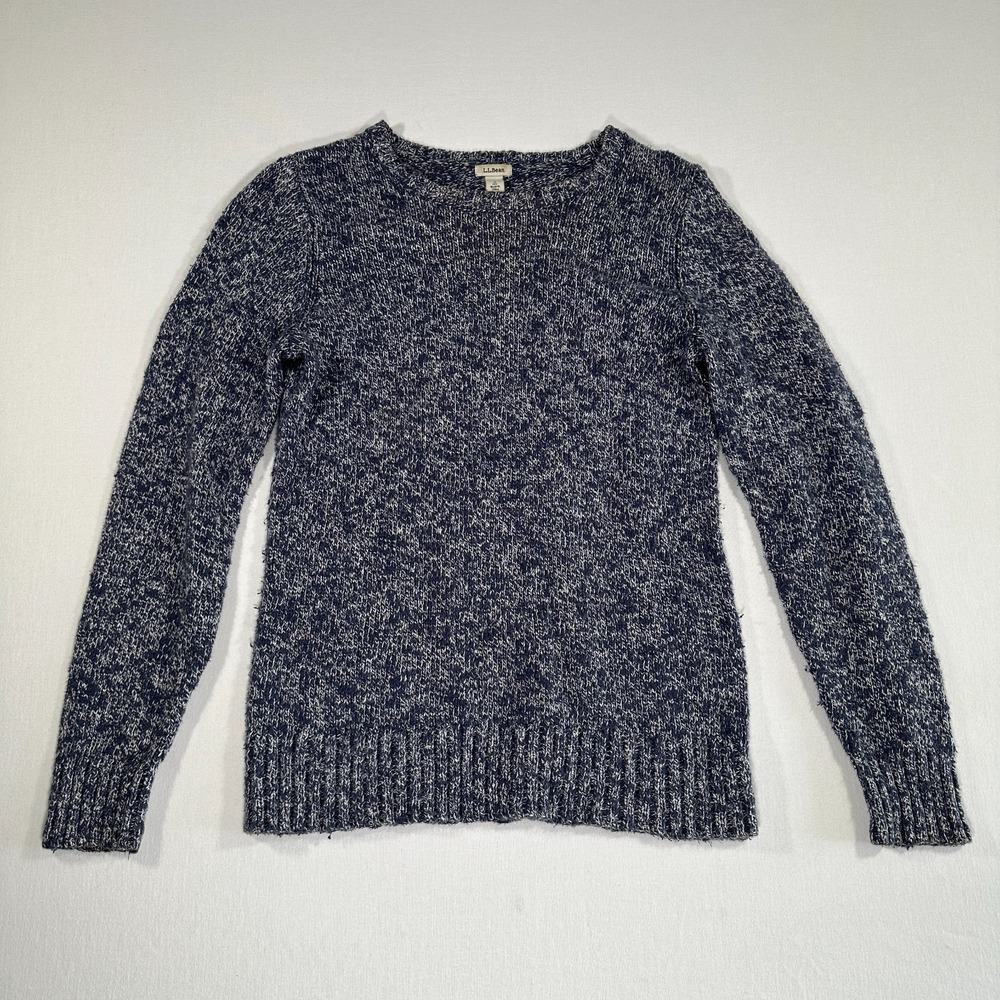 LL Bean Sweater Womens Size S Blue Pullover Marled Chunky Knit Preppy Crewneck